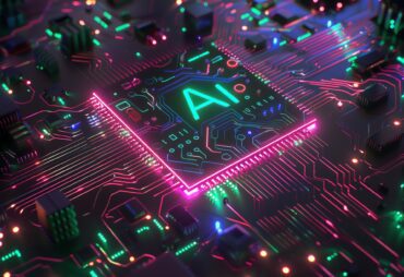 High performance AI microchip with neon lighting